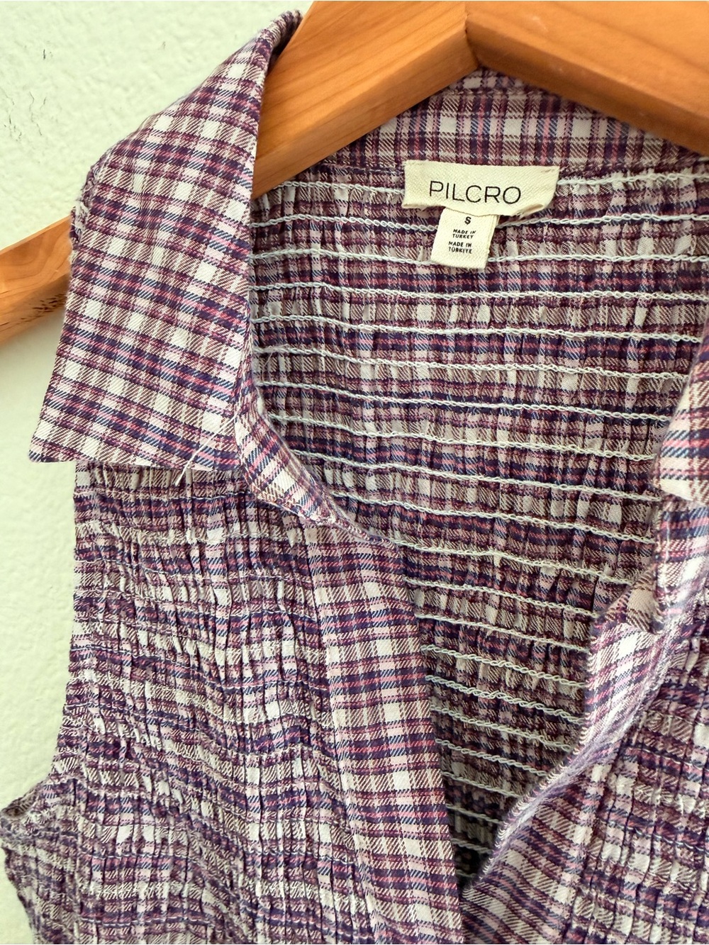 PILCRO smocked gingham Sleeveless Collared Summer Dress ruffled trim - Picture 6 of 11